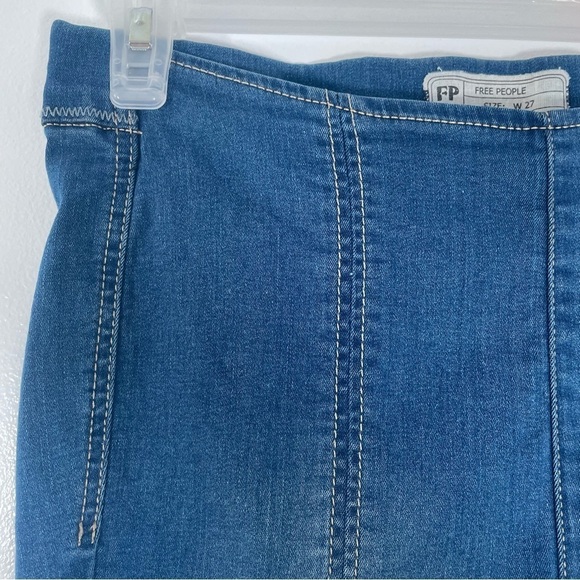 Free People Size 27 Pull On Skinny Jeans High Rise Elastic Waist Frayed Hem - Picture 8 of 15